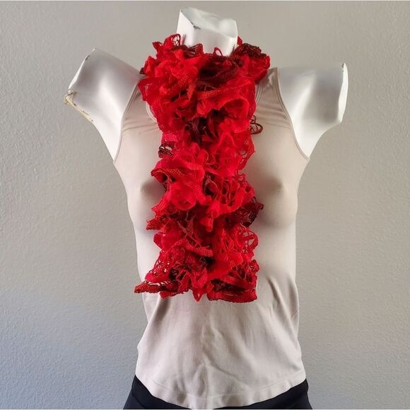 BOGO Scarf Sale - Hand Crafted crochet red ruffle scarf - Picture 1 of 6